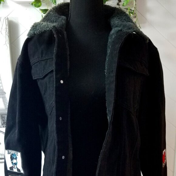 Heavy Fur Lined Black Denim Jacket - Picture 6 of 9